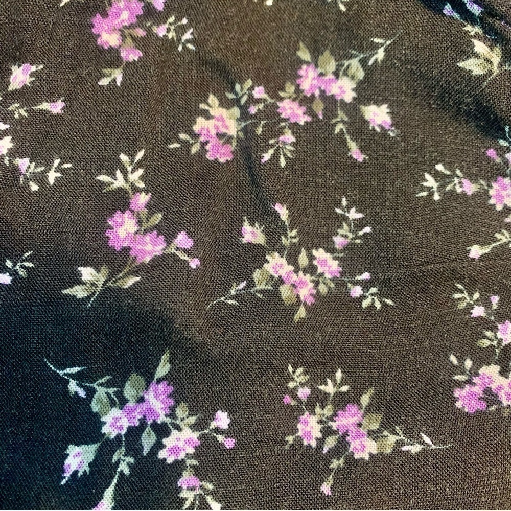 Wild Fable Boho Dress Medium Black Floral Purple Green Flowy Puff Sleeves - Picture 12 of 16